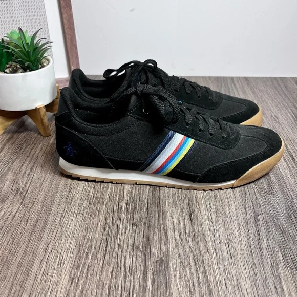 *Penguin | Black Suede  Canvas Multi Color Striped Sneakers Size 10 - Picture 4 of 16